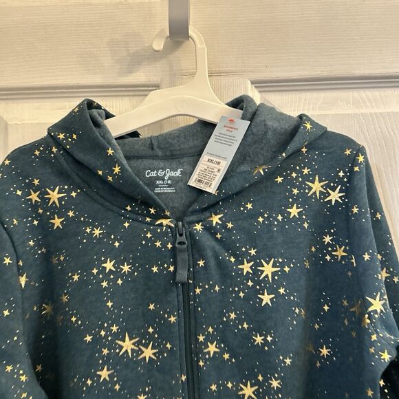 Cat & Jack XXL 18 Dark Teal Gold Star Full Zip Hoodie Sweatshirt NWT - Picture 9 of 16